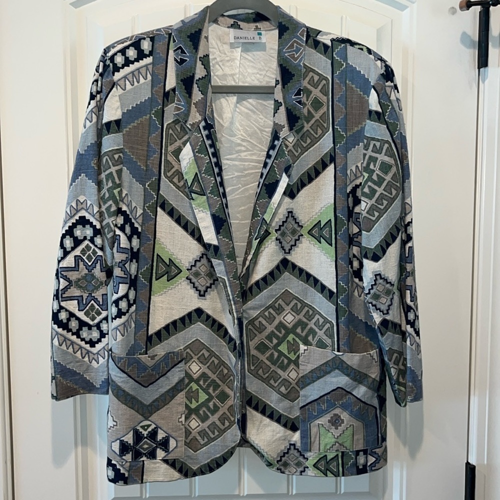 Vintage southwestern tribal western boho earth tones blazer cotton/flax size M